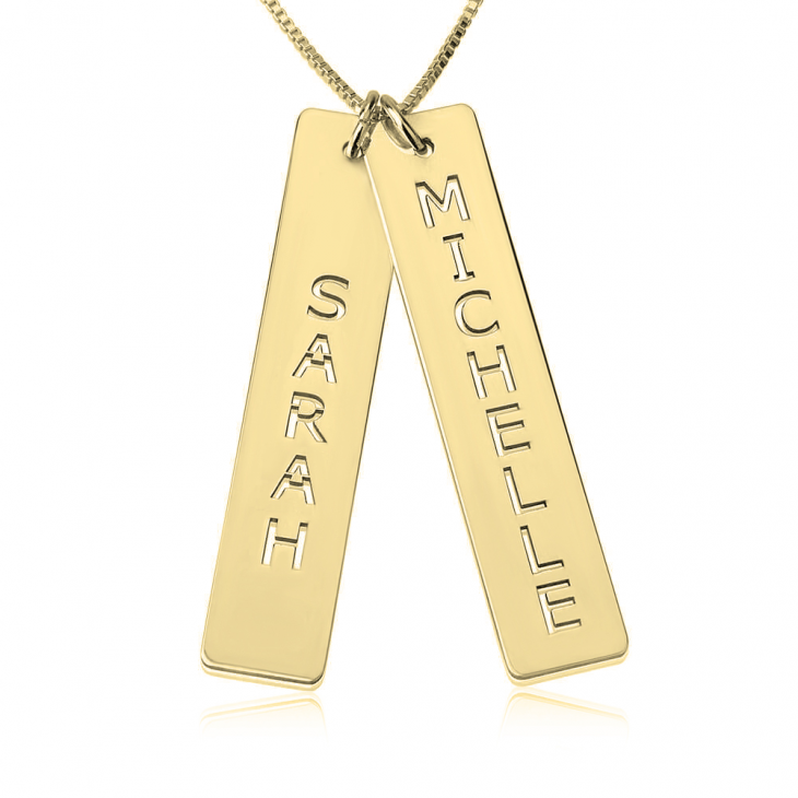 24K Gold Plated Vertical Bar Necklace with Two Names Free Shipping!